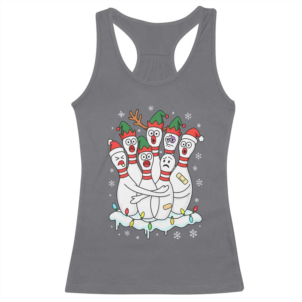 Funny Scared Cartoon Christmas Bowling Pins Racerback Tank Top - Wonder Print Shop