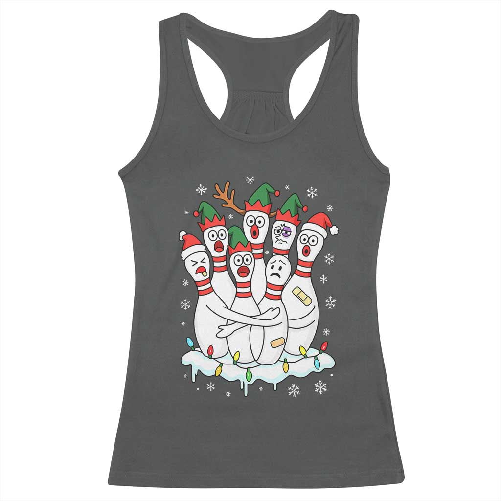 Funny Scared Cartoon Christmas Bowling Pins Racerback Tank Top - Wonder Print Shop