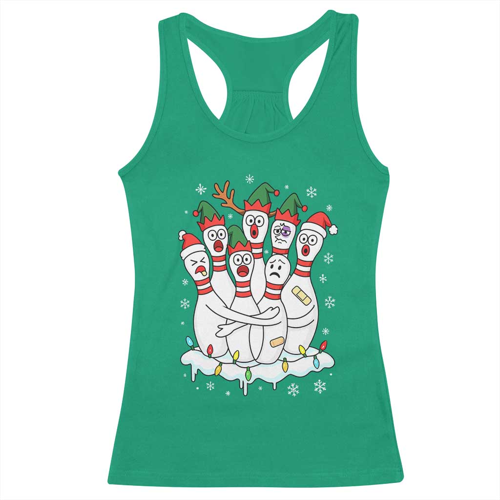 Funny Scared Cartoon Christmas Bowling Pins Racerback Tank Top - Wonder Print Shop