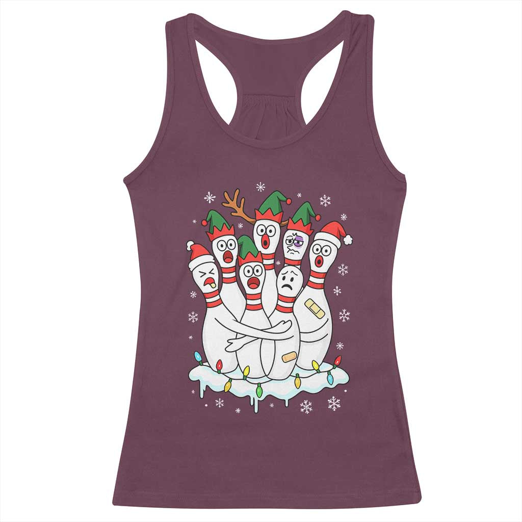 Funny Scared Cartoon Christmas Bowling Pins Racerback Tank Top - Wonder Print Shop