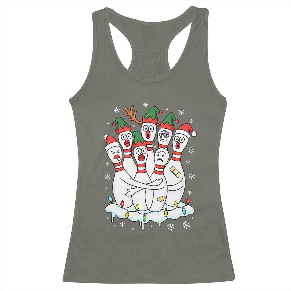 Funny Scared Cartoon Christmas Bowling Pins Racerback Tank Top - Wonder Print Shop