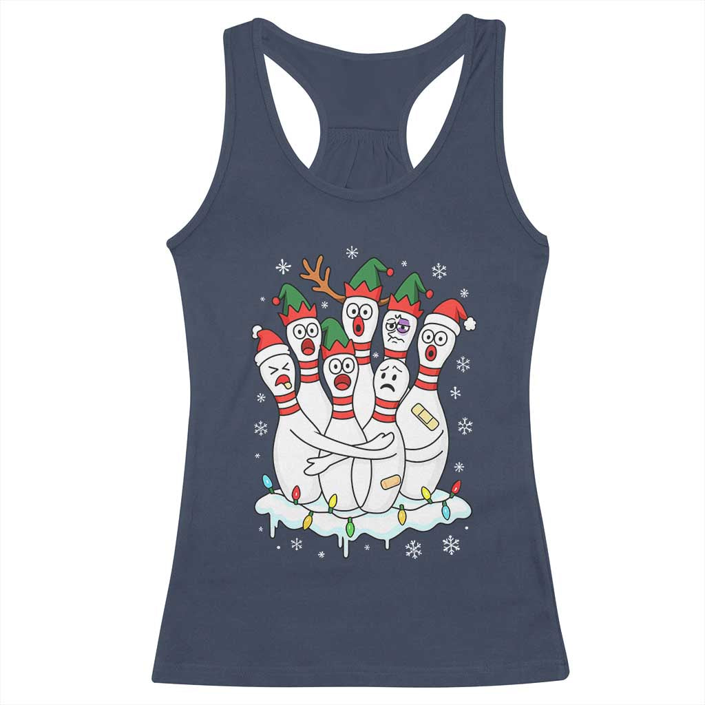 Funny Scared Cartoon Christmas Bowling Pins Racerback Tank Top - Wonder Print Shop