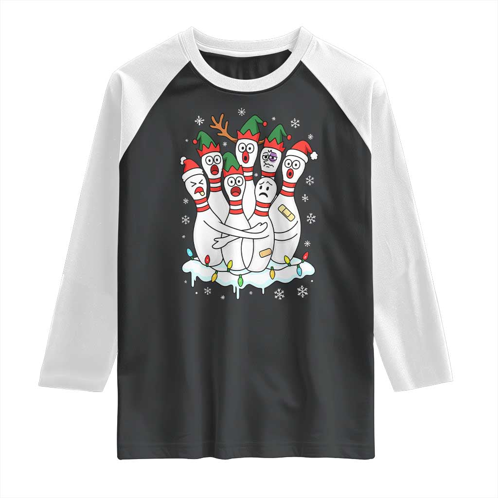 Funny Scared Cartoon Christmas Bowling Pins Raglan Shirt - Wonder Print Shop