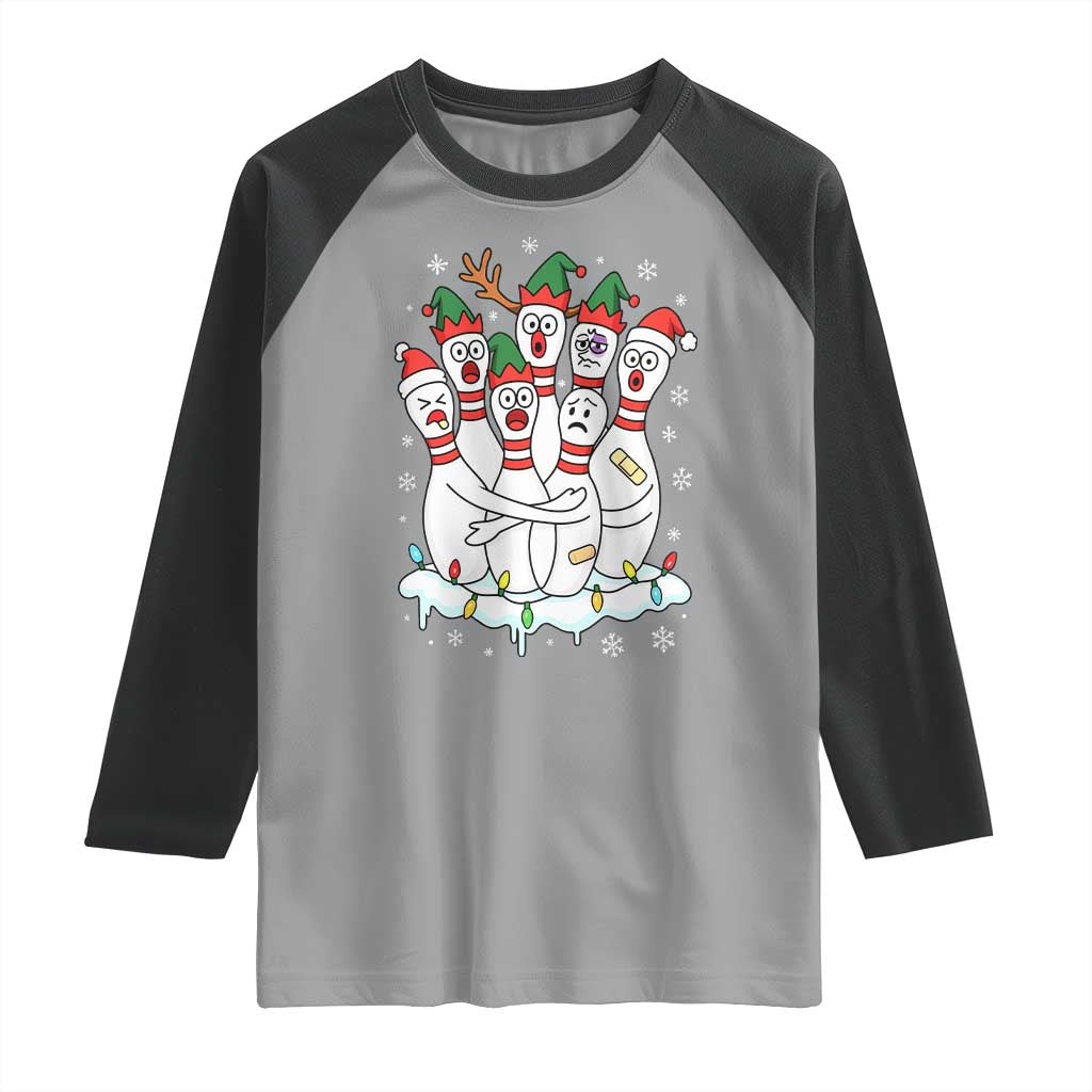 Funny Scared Cartoon Christmas Bowling Pins Raglan Shirt - Wonder Print Shop