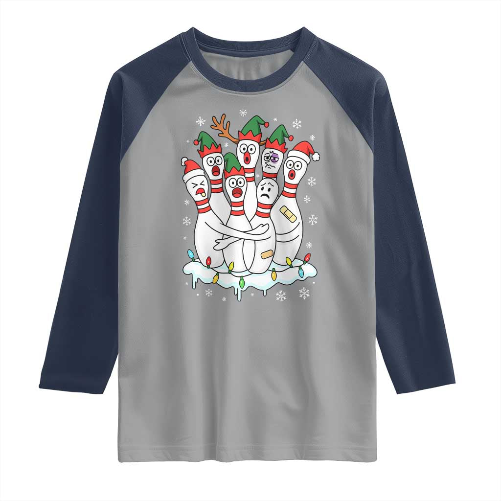 Funny Scared Cartoon Christmas Bowling Pins Raglan Shirt - Wonder Print Shop