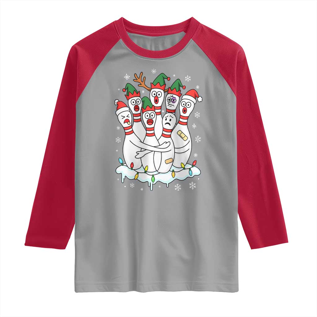 Funny Scared Cartoon Christmas Bowling Pins Raglan Shirt - Wonder Print Shop