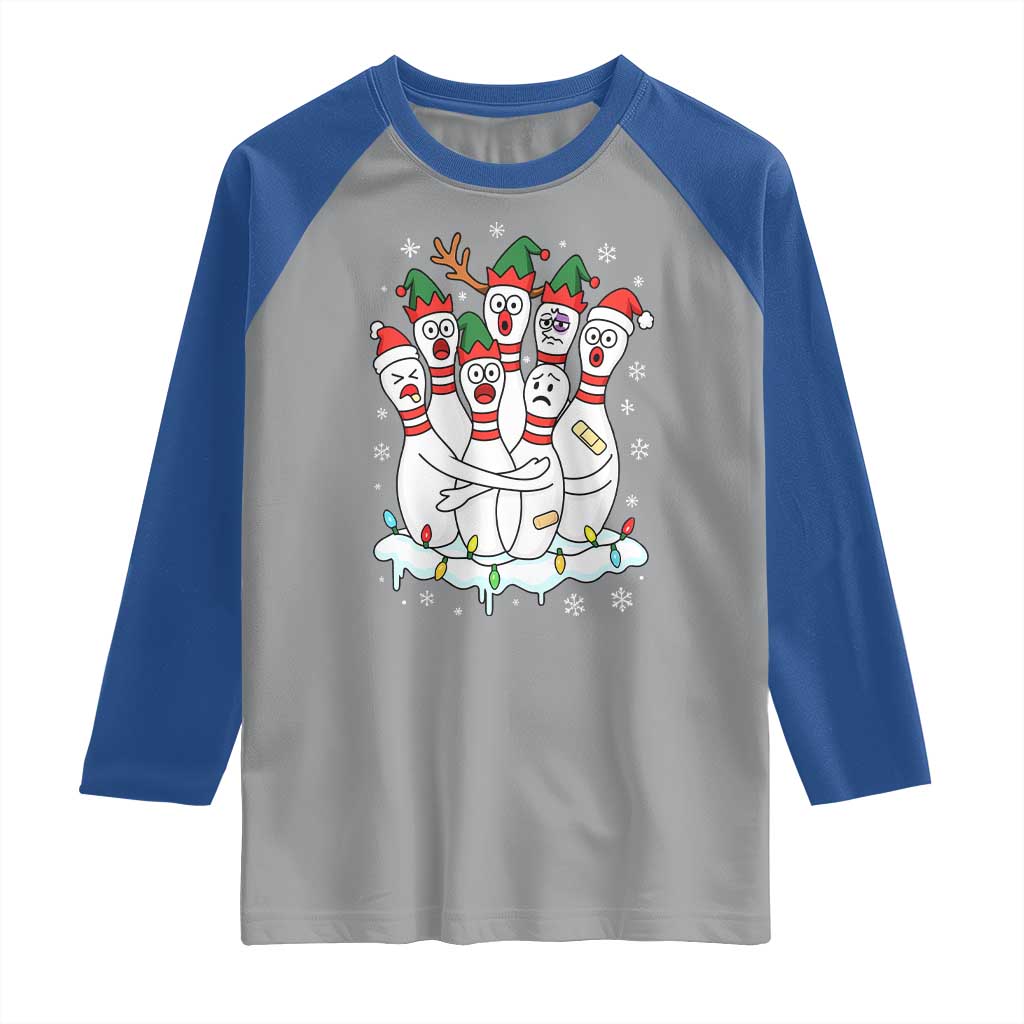 Funny Scared Cartoon Christmas Bowling Pins Raglan Shirt - Wonder Print Shop