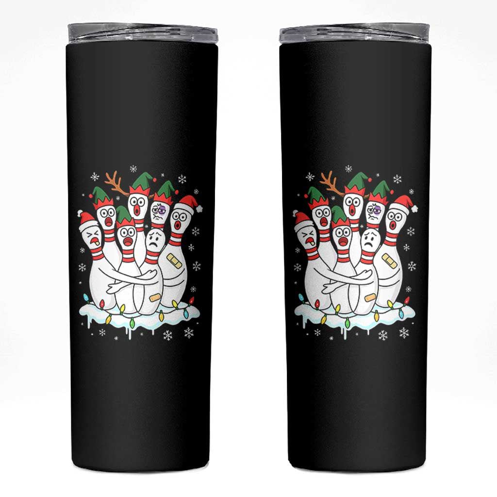 Funny Scared Cartoon Christmas Bowling Pins Skinny Tumbler - Wonder Print Shop