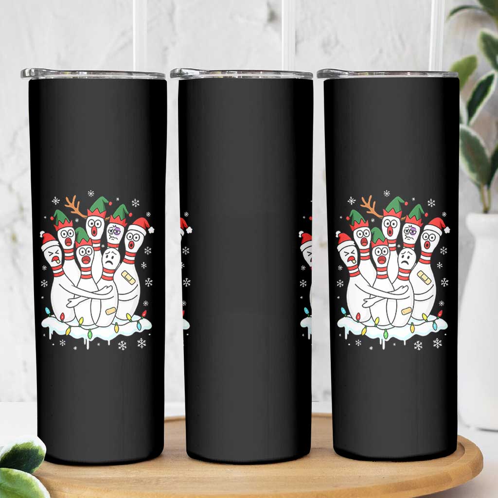Funny Scared Cartoon Christmas Bowling Pins Skinny Tumbler - Wonder Print Shop