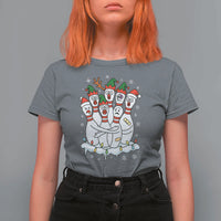 Funny Scared Cartoon Christmas Bowling Pins T Shirt For Women - Wonder Print Shop