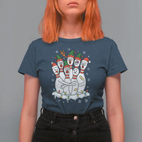 Funny Scared Cartoon Christmas Bowling Pins T Shirt For Women - Wonder Print Shop