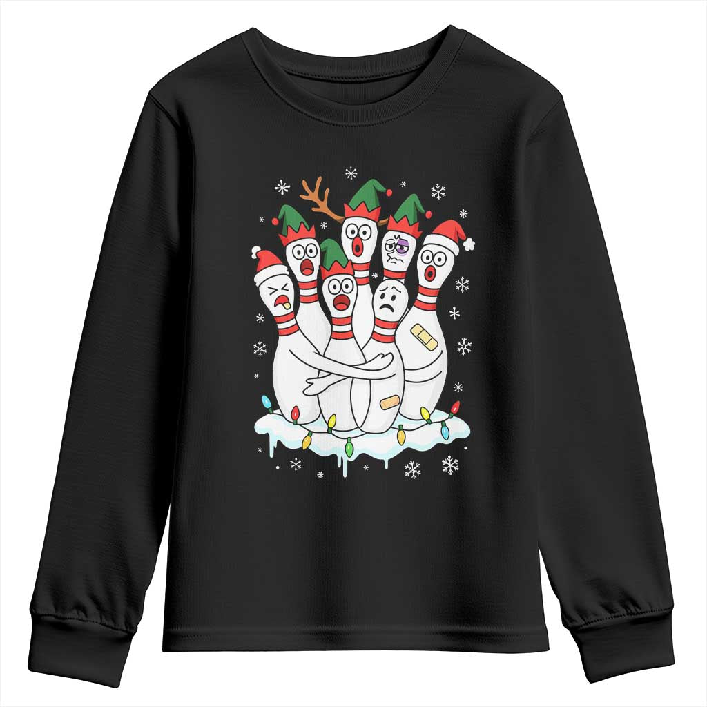 Funny Scared Cartoon Christmas Bowling Pins Youth Sweatshirt - Wonder Print Shop