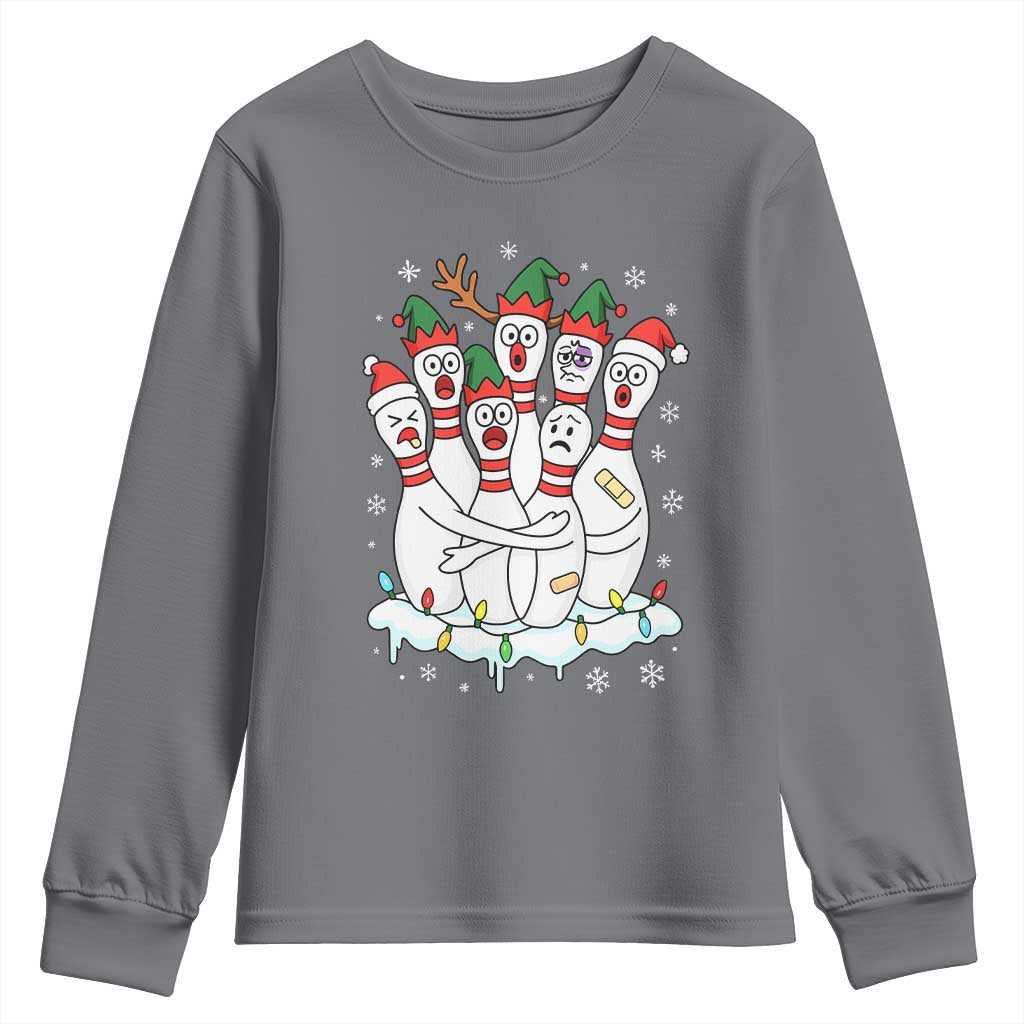 Funny Scared Cartoon Christmas Bowling Pins Youth Sweatshirt - Wonder Print Shop