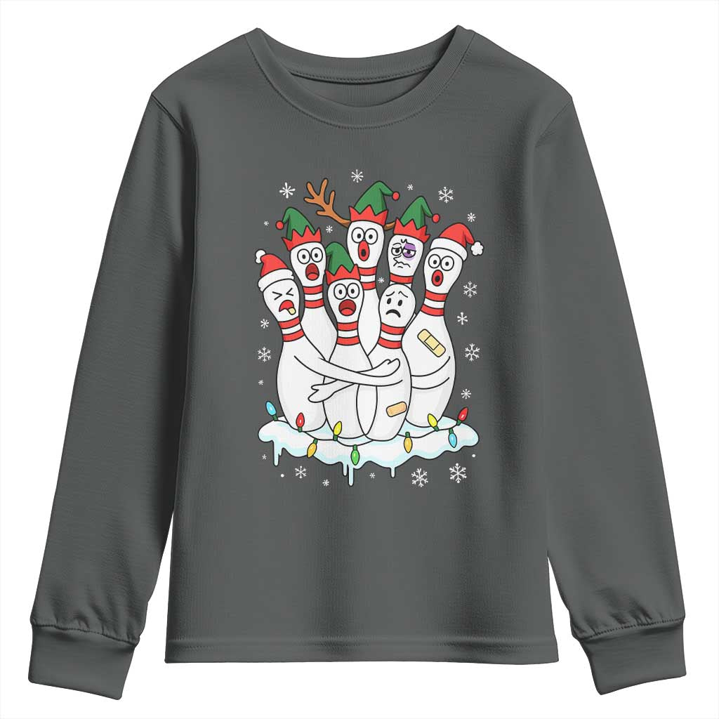 Funny Scared Cartoon Christmas Bowling Pins Youth Sweatshirt - Wonder Print Shop