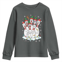 Funny Scared Cartoon Christmas Bowling Pins Youth Sweatshirt - Wonder Print Shop