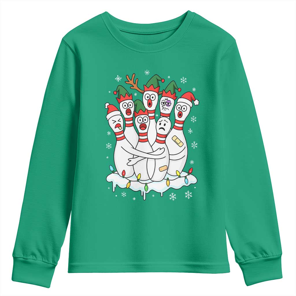 Funny Scared Cartoon Christmas Bowling Pins Youth Sweatshirt - Wonder Print Shop