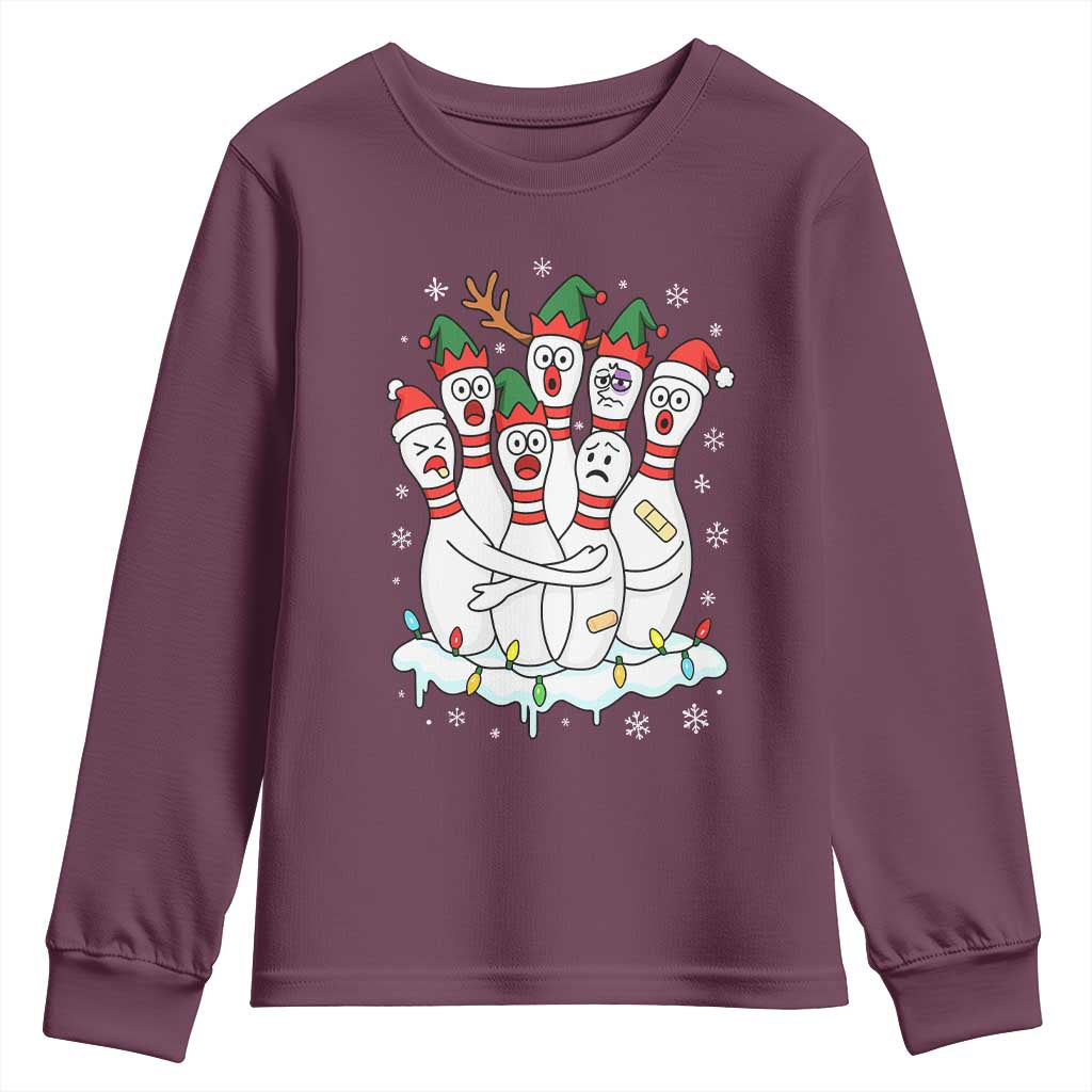 Funny Scared Cartoon Christmas Bowling Pins Youth Sweatshirt - Wonder Print Shop
