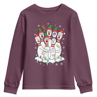 Funny Scared Cartoon Christmas Bowling Pins Youth Sweatshirt - Wonder Print Shop