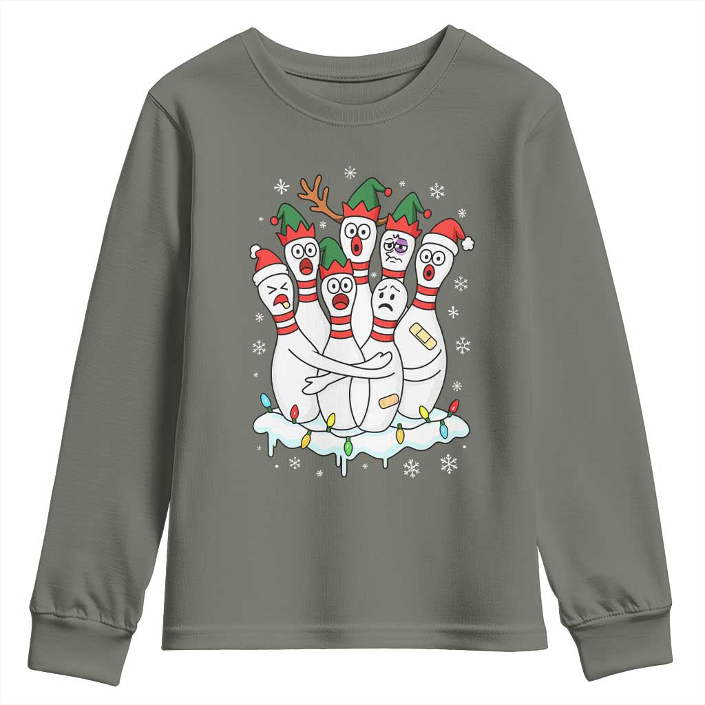 Funny Scared Cartoon Christmas Bowling Pins Youth Sweatshirt - Wonder Print Shop