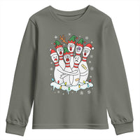 Funny Scared Cartoon Christmas Bowling Pins Youth Sweatshirt - Wonder Print Shop