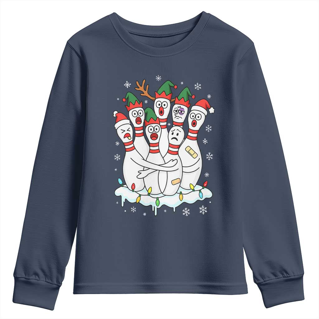 Funny Scared Cartoon Christmas Bowling Pins Youth Sweatshirt - Wonder Print Shop