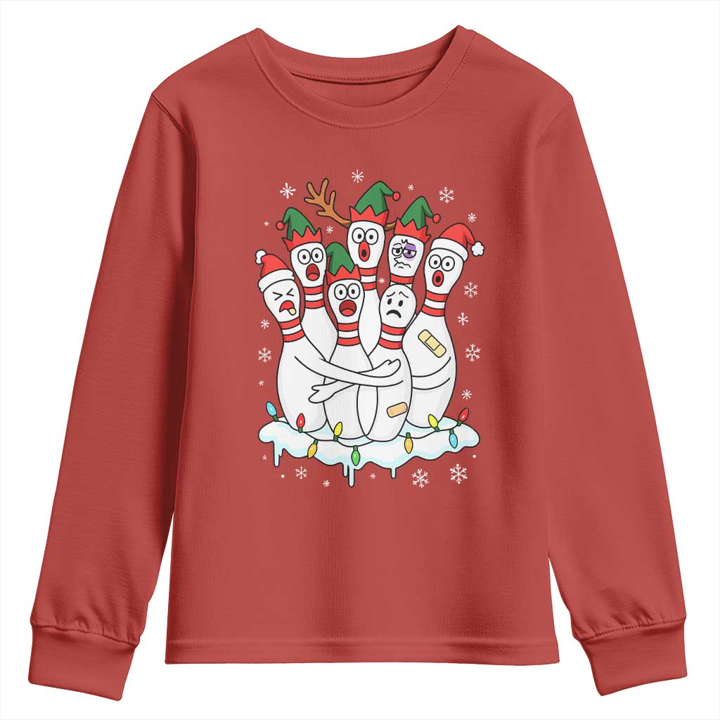 Funny Scared Cartoon Christmas Bowling Pins Youth Sweatshirt - Wonder Print Shop