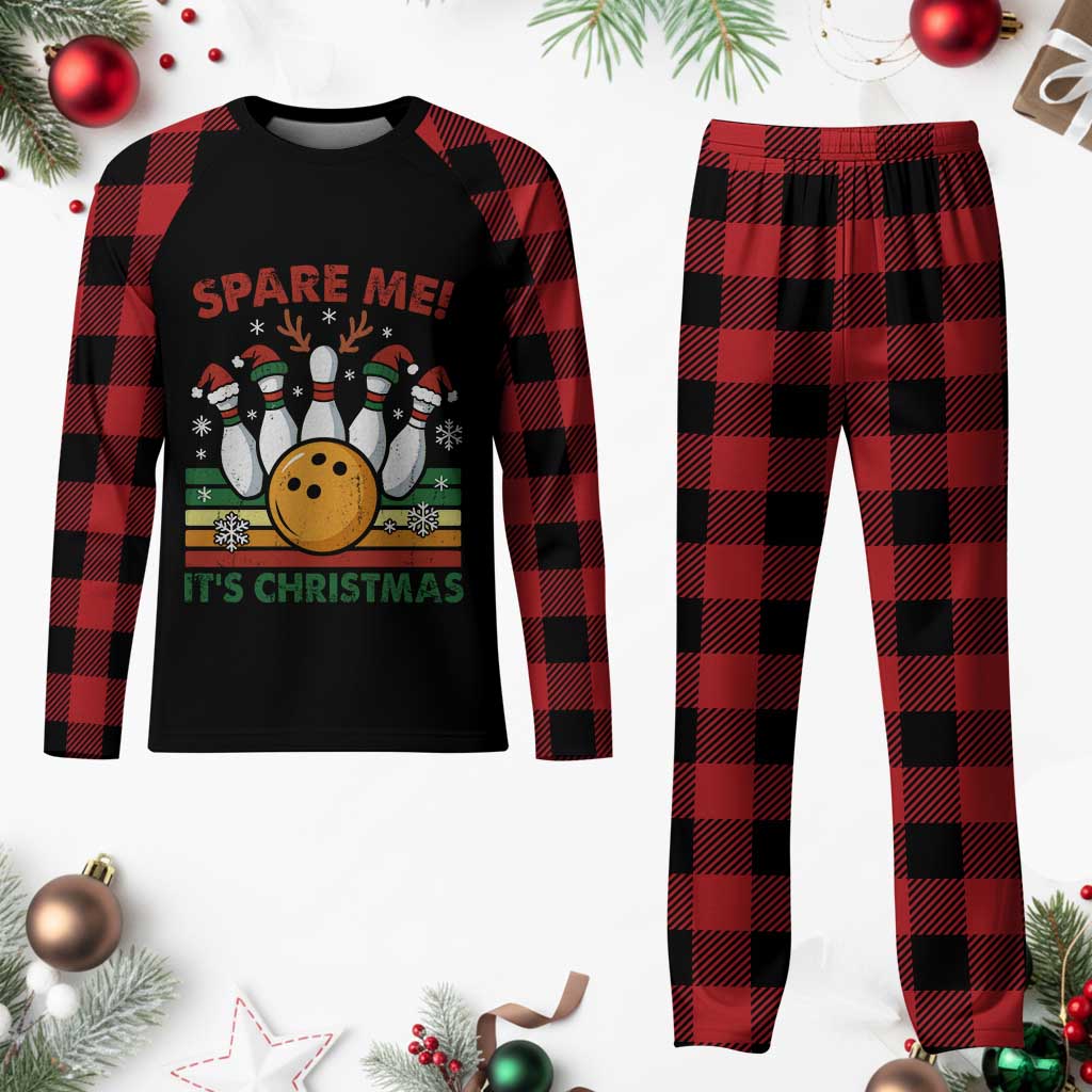 Funny Christmas Bowling Plaid Pajama Set Spare Me Its Xmas Festive Holiday - Wonder Print Shop