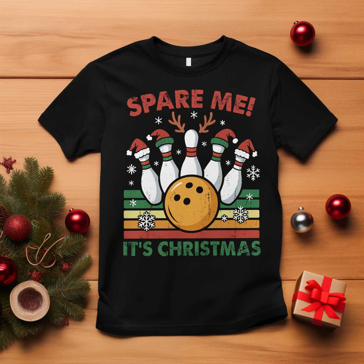 Funny Christmas Bowling T Shirt Spare Me Its Xmas Festive Holiday - Wonder Print Shop