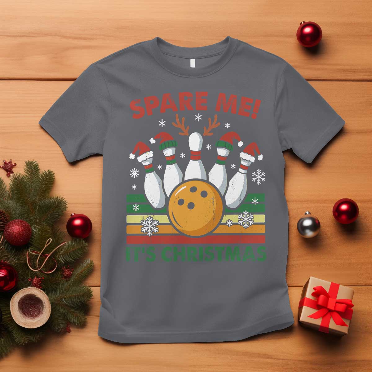 Funny Christmas Bowling T Shirt Spare Me Its Xmas Festive Holiday - Wonder Print Shop