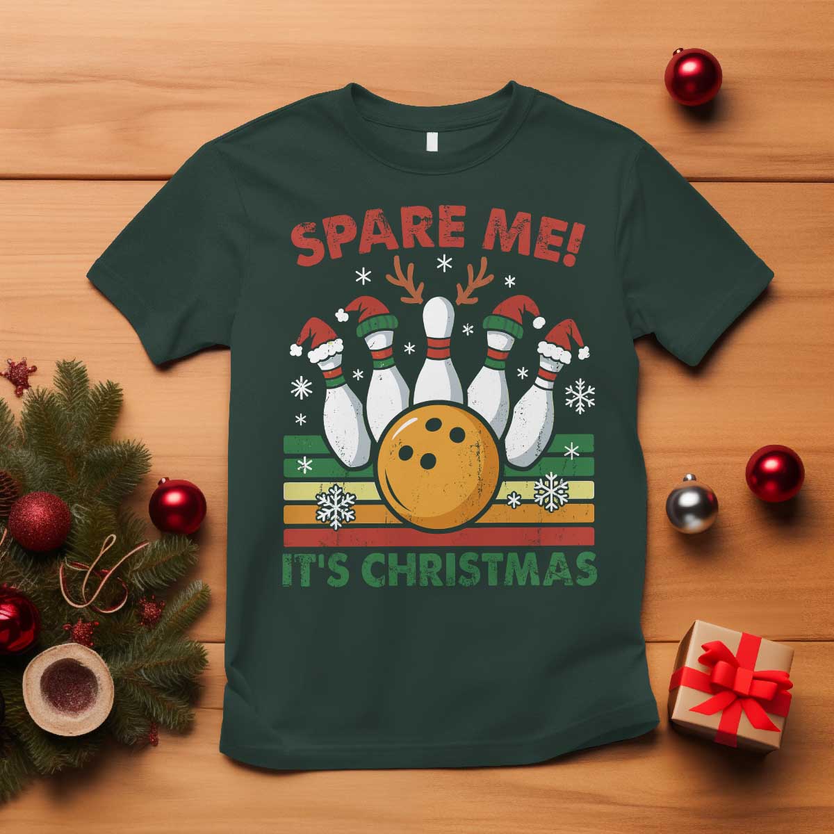 Funny Christmas Bowling T Shirt Spare Me Its Xmas Festive Holiday - Wonder Print Shop