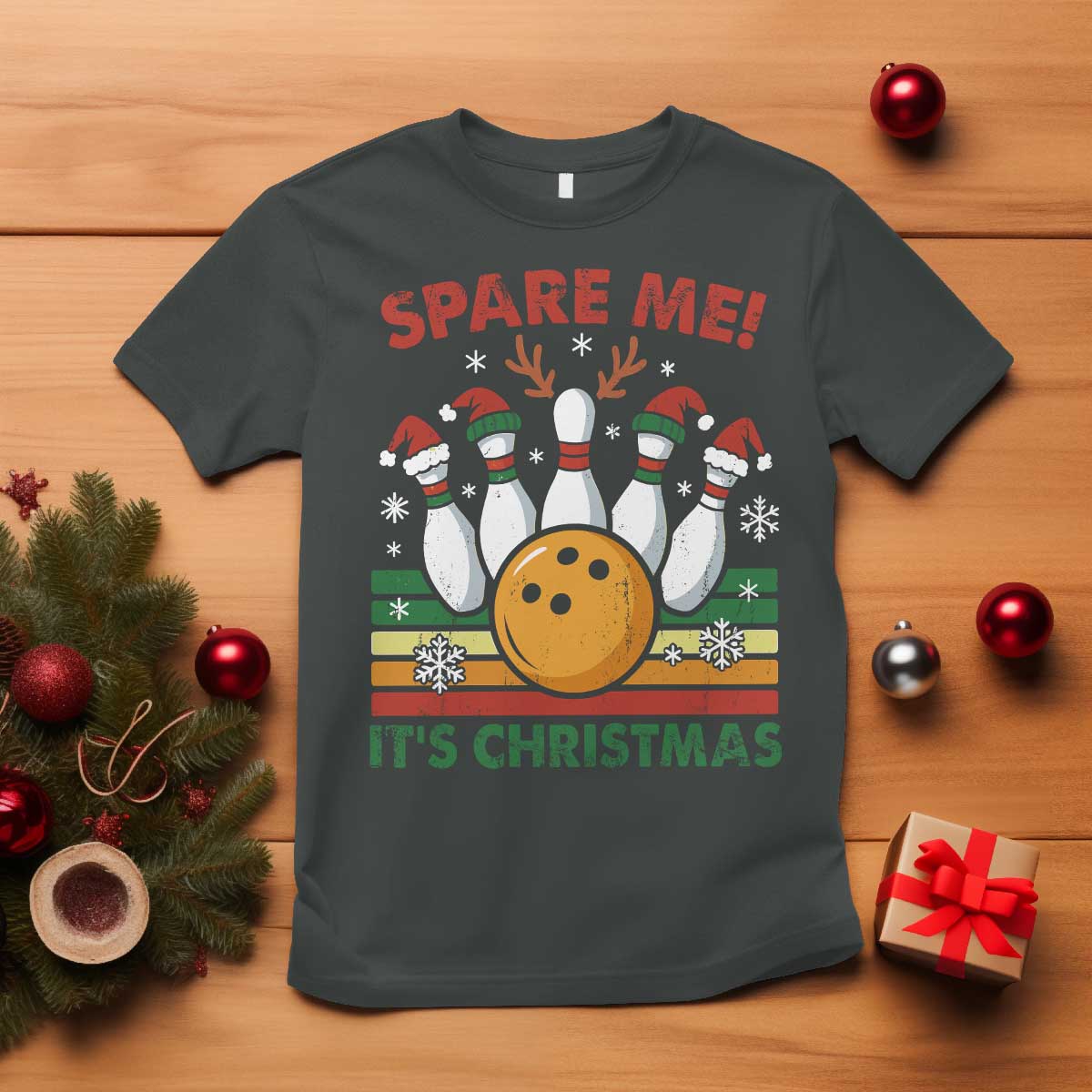 Funny Christmas Bowling T Shirt Spare Me Its Xmas Festive Holiday - Wonder Print Shop