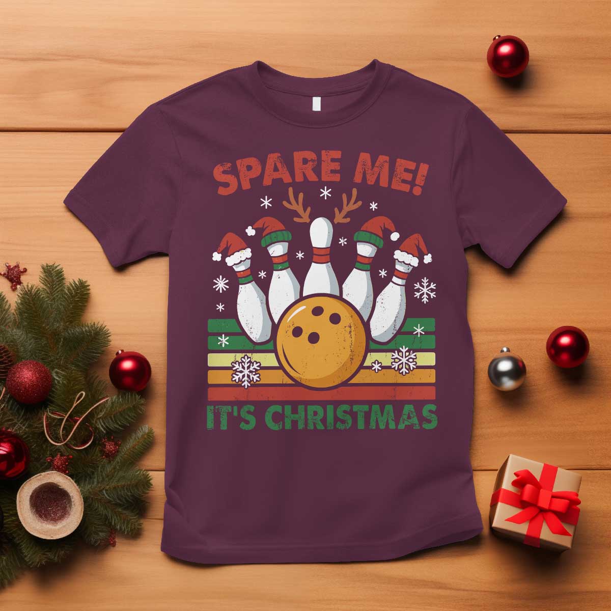 Funny Christmas Bowling T Shirt Spare Me Its Xmas Festive Holiday - Wonder Print Shop