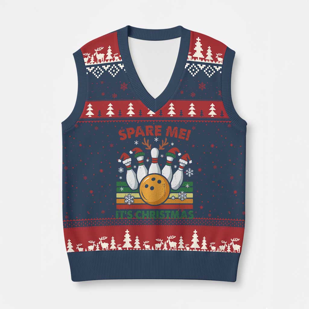 Funny Xmas Bowling V-Neck Knit Sweater Vest Spare Me Its Xmas Festive Holiday - Wonder Print Shop