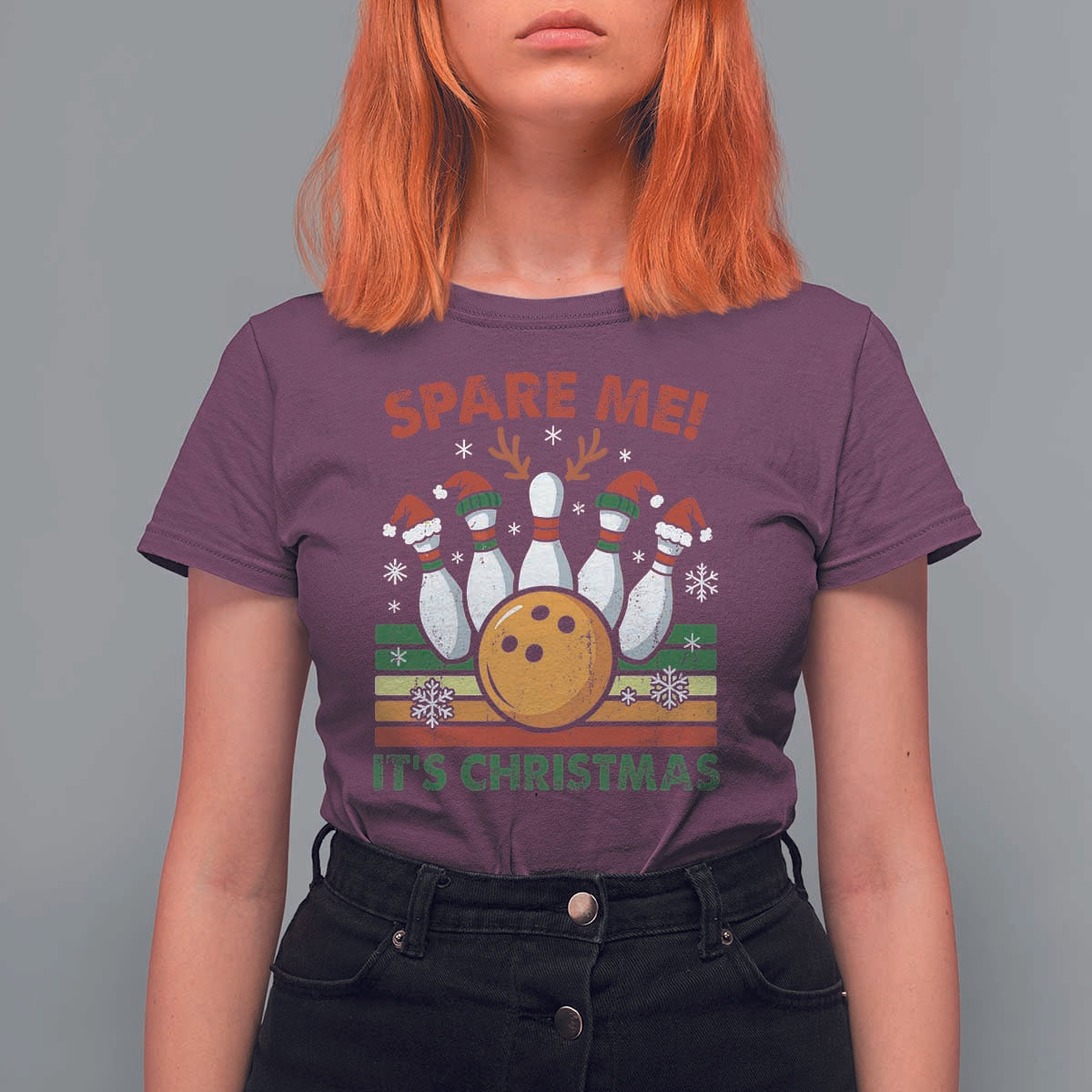 Funny Christmas Bowling T Shirt For Women Spare Me Its Xmas Festive Holiday - Wonder Print Shop