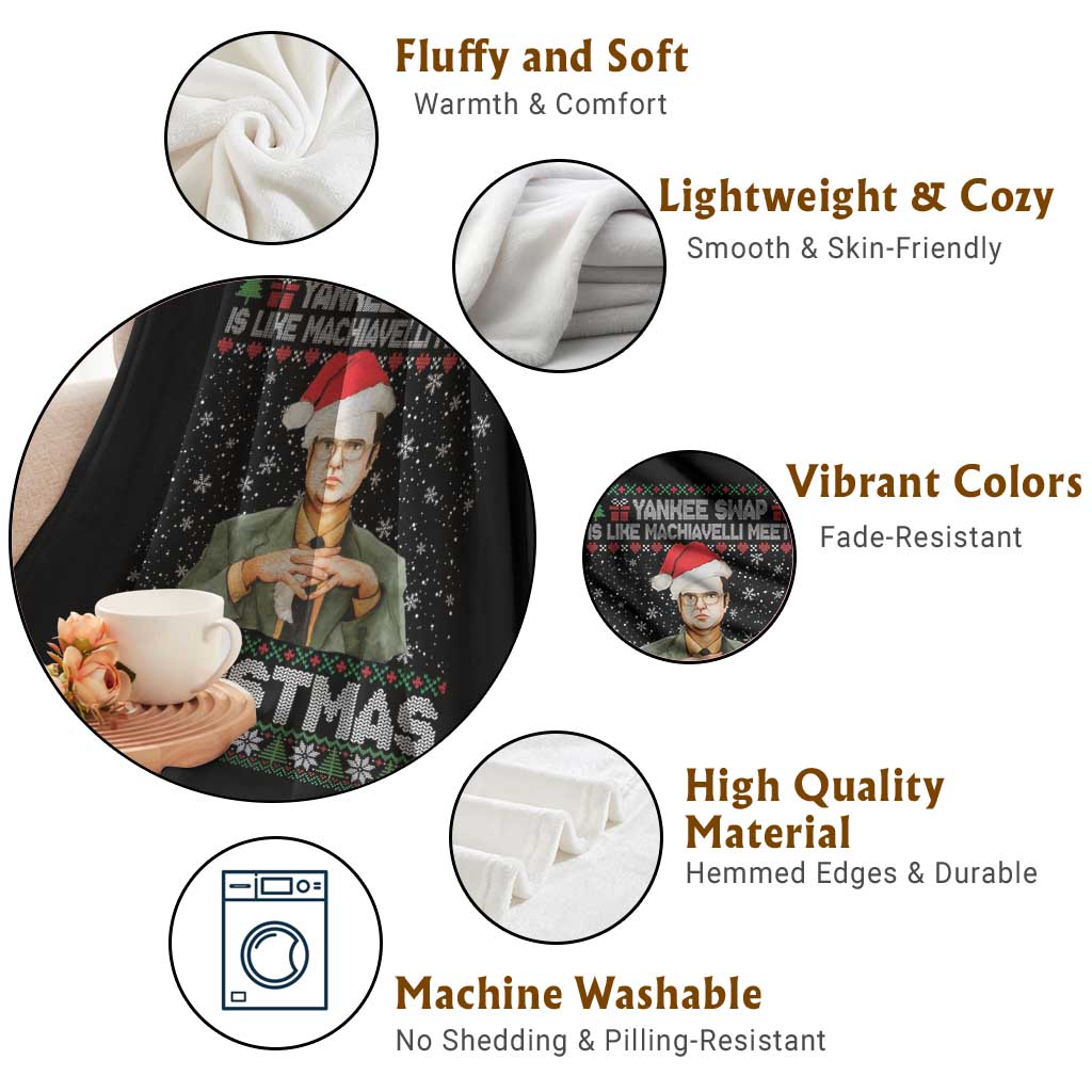 Funny Christmas Office Movie Throw Blanket Yankee Swap Is Like Machiavelli Meets Christmas - Wonder Print Shop