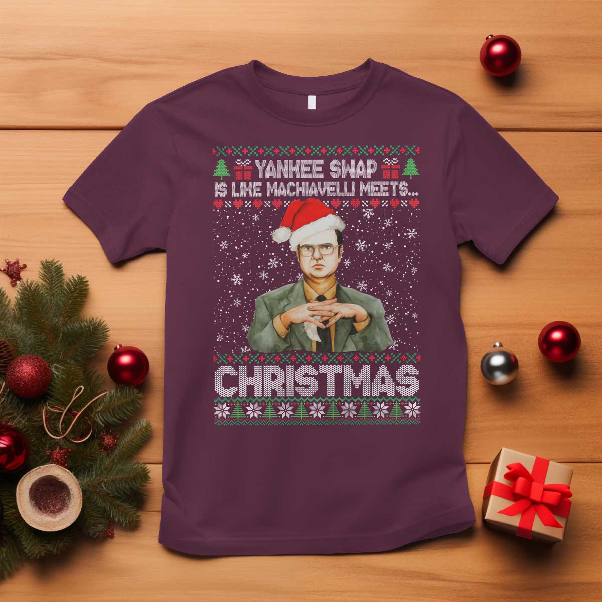 Funny Christmas The Office Movie T Shirt Yankee Swap Is Like Machiavelli Meets Christmas - Wonder Print Shop