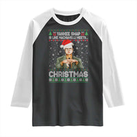 Funny Christmas The Office Movie Raglan Shirt Yankee Swap Is Like Machiavelli Meets Christmas - Wonder Print Shop