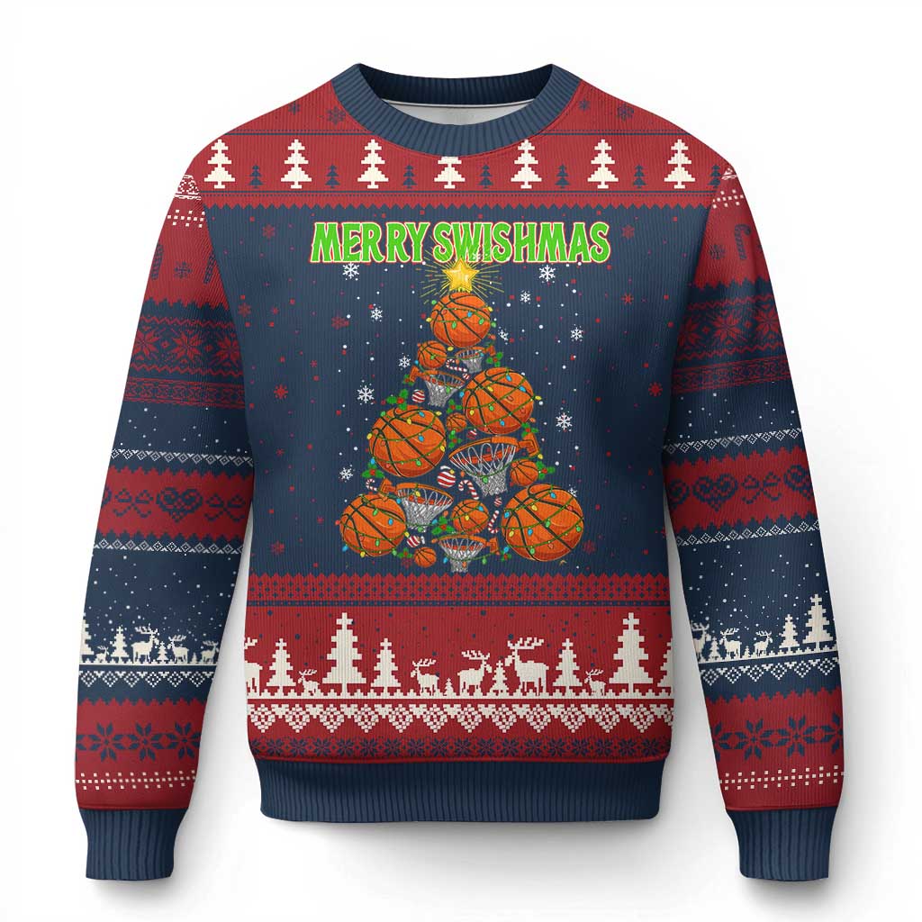 Christmas Basketball Merry Swishmas Ugly Christmas Sweater Basketball Xmas Tree - Wonder Print Shop