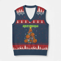 Christmas Basketball Merry Swishmas V-Neck Knit Sweater Vest Basketball Xmas Tree - Wonder Print Shop