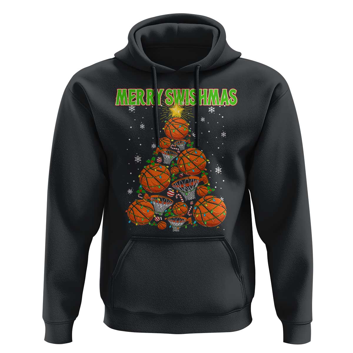 Christmas Basketball Merry Swishmas Hoodie Basketball Xmas Tree - Wonder Print Shop