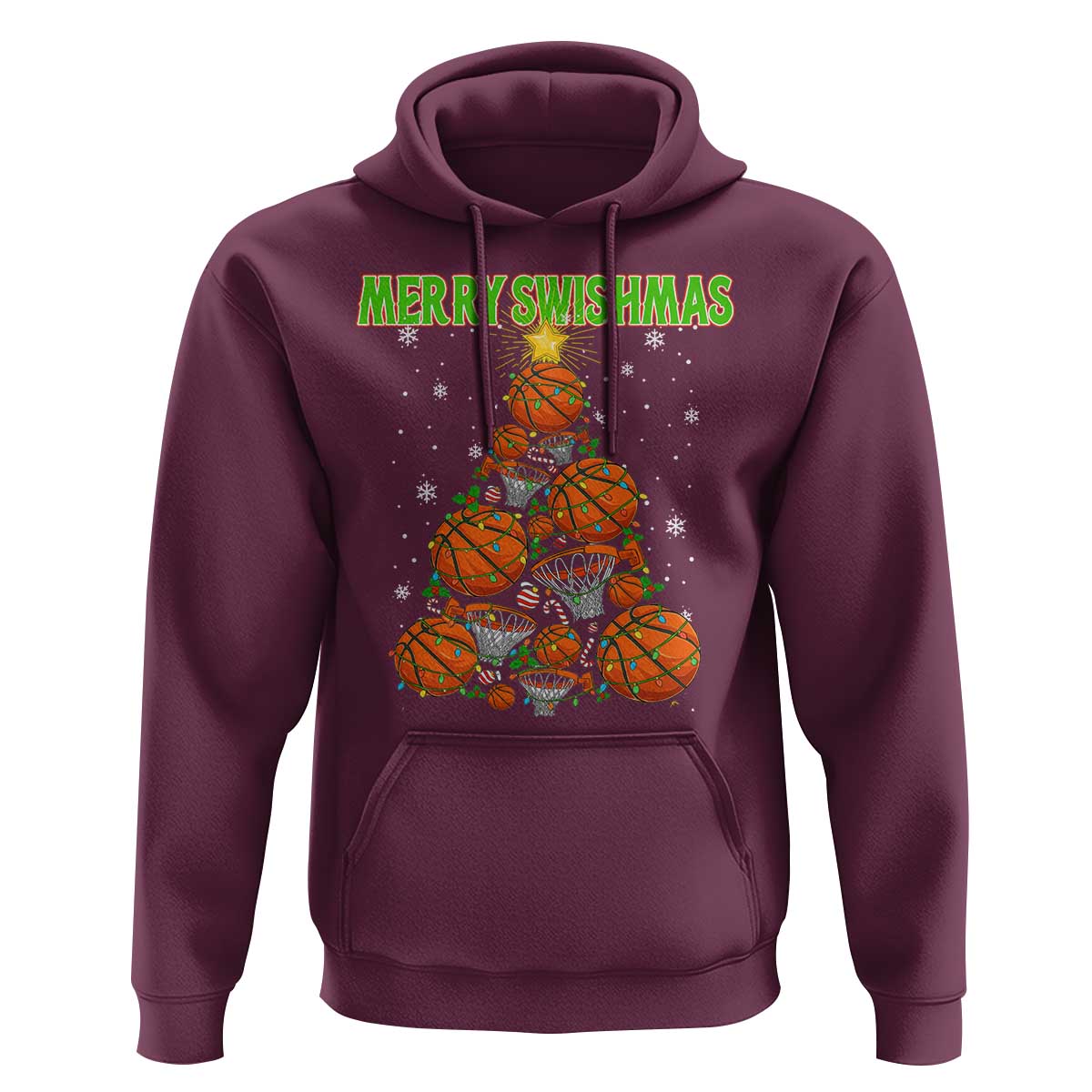 Christmas Basketball Merry Swishmas Hoodie Basketball Xmas Tree - Wonder Print Shop