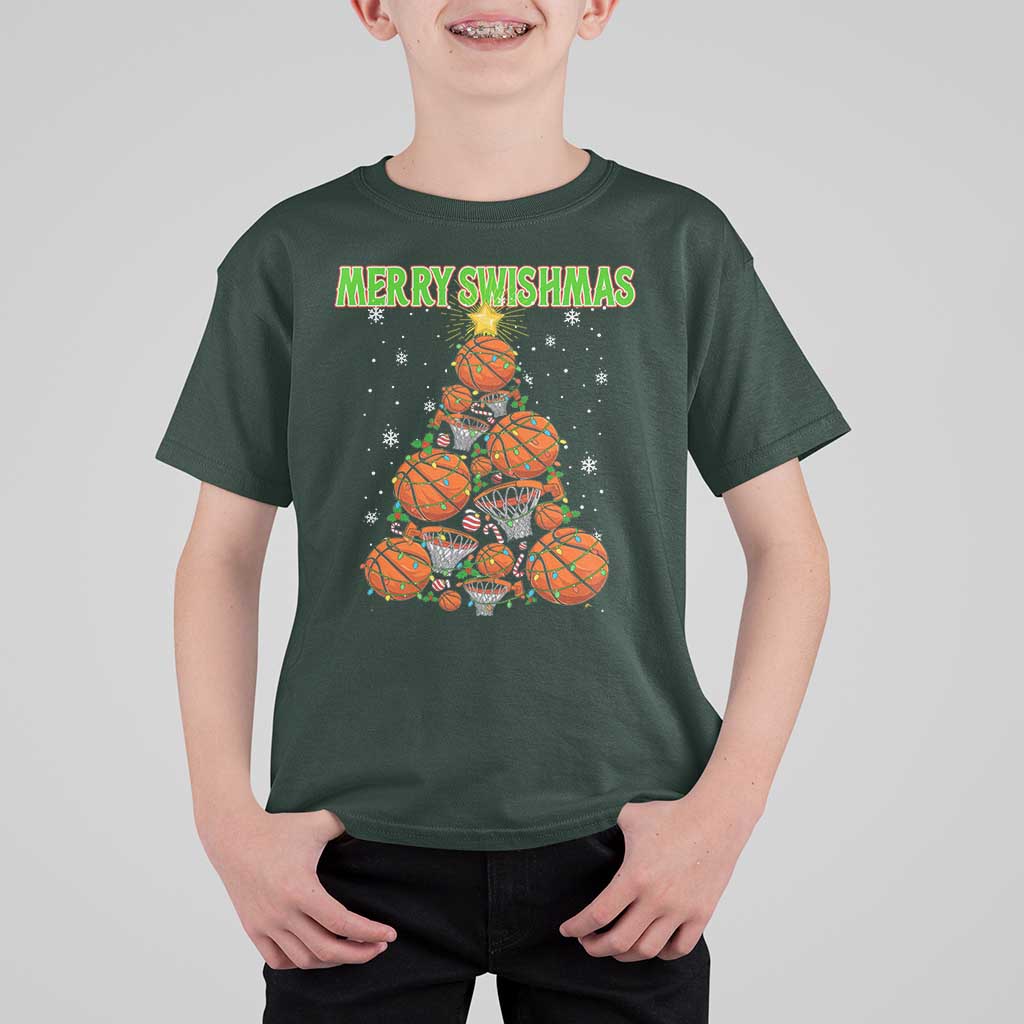 Christmas Basketball Merry Swishmas T Shirt For Kid Basketball Xmas Tree - Wonder Print Shop