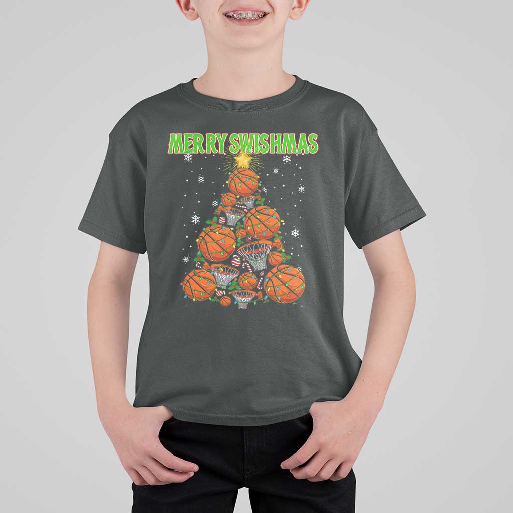 Christmas Basketball Merry Swishmas T Shirt For Kid Basketball Xmas Tree - Wonder Print Shop