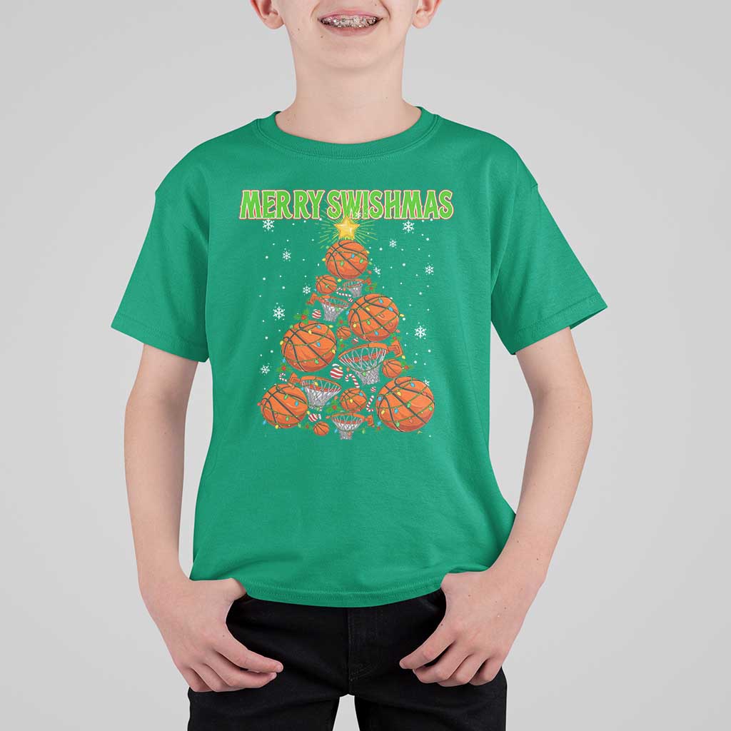 Christmas Basketball Merry Swishmas T Shirt For Kid Basketball Xmas Tree - Wonder Print Shop