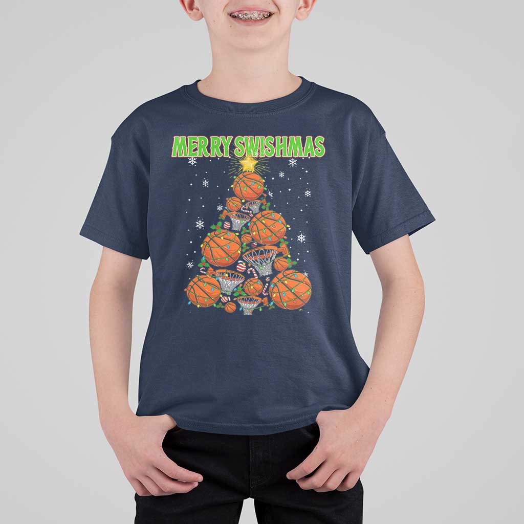 Christmas Basketball Merry Swishmas T Shirt For Kid Basketball Xmas Tree - Wonder Print Shop