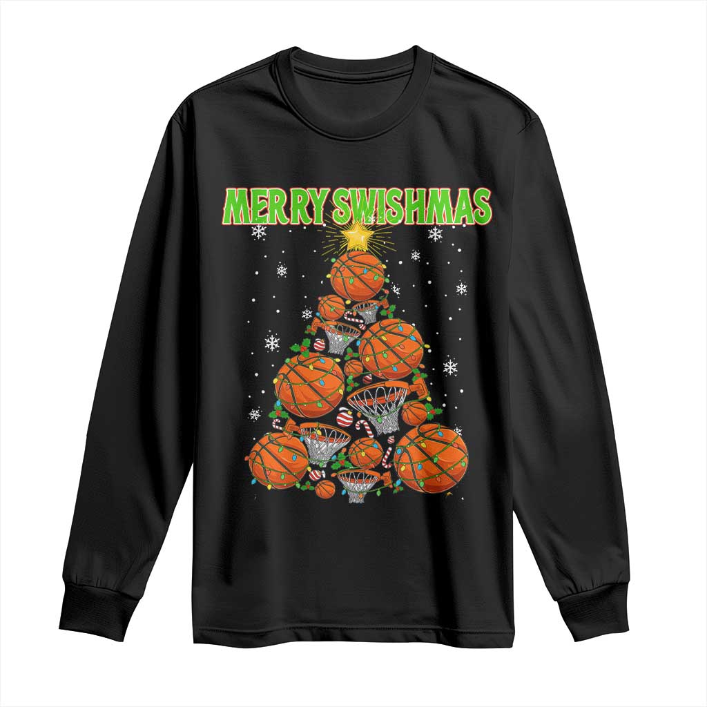 Christmas Basketball Merry Swishmas Long Sleeve Shirt Basketball Xmas Tree - Wonder Print Shop