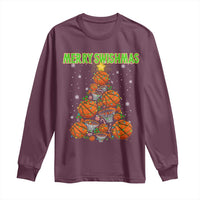 Christmas Basketball Merry Swishmas Long Sleeve Shirt Basketball Xmas Tree - Wonder Print Shop