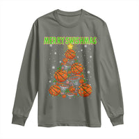 Christmas Basketball Merry Swishmas Long Sleeve Shirt Basketball Xmas Tree - Wonder Print Shop