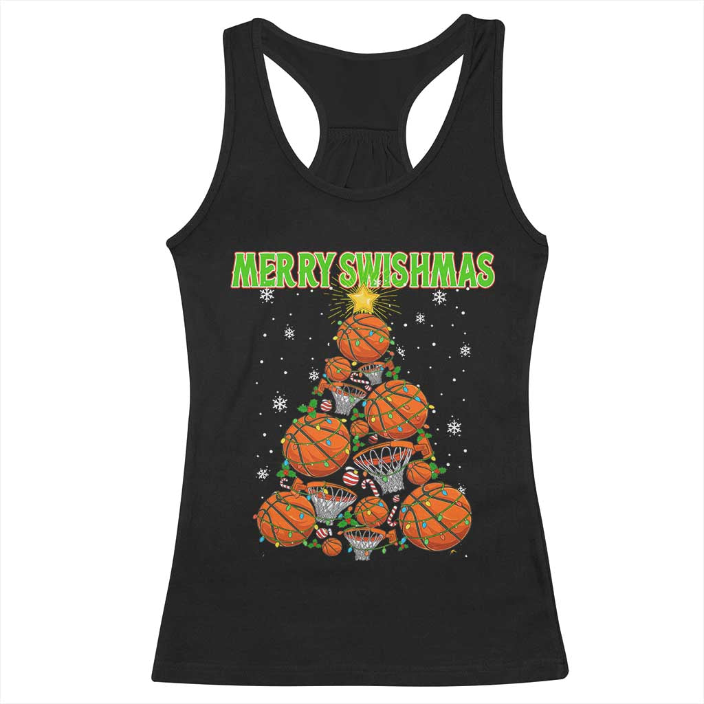 Christmas Basketball Merry Swishmas Racerback Tank Top Basketball Xmas Tree - Wonder Print Shop