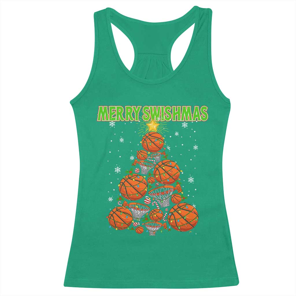 Christmas Basketball Merry Swishmas Racerback Tank Top Basketball Xmas Tree - Wonder Print Shop